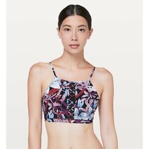Lululemon Shoreline Swim Top Floral Multi Black High Neck Mesh Size 6 S